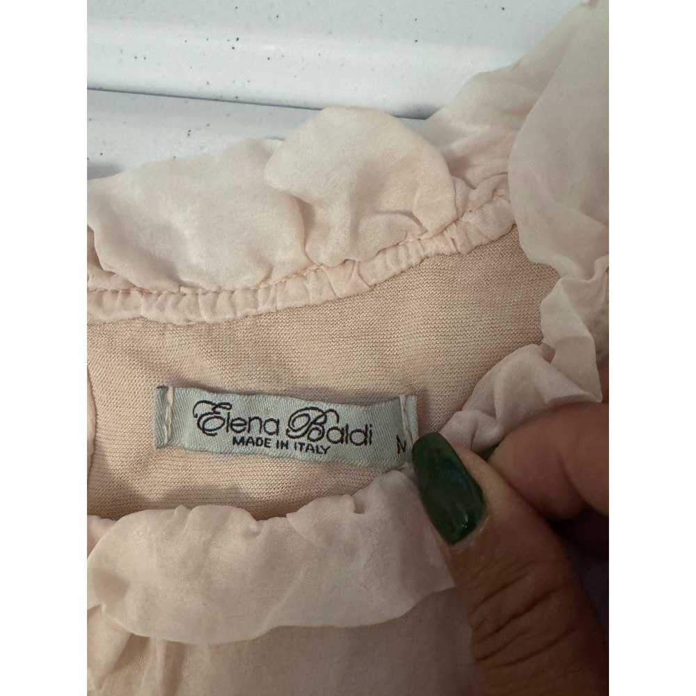 Elena Baldi Italy 100% Silk Ruffle Neck Blouse Tank Top Blush Pink Medium  oo - Picture 4 of 7